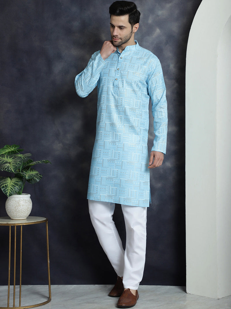 Men's Printed Kurta with Churidar ( JOKP P 5031Sky )