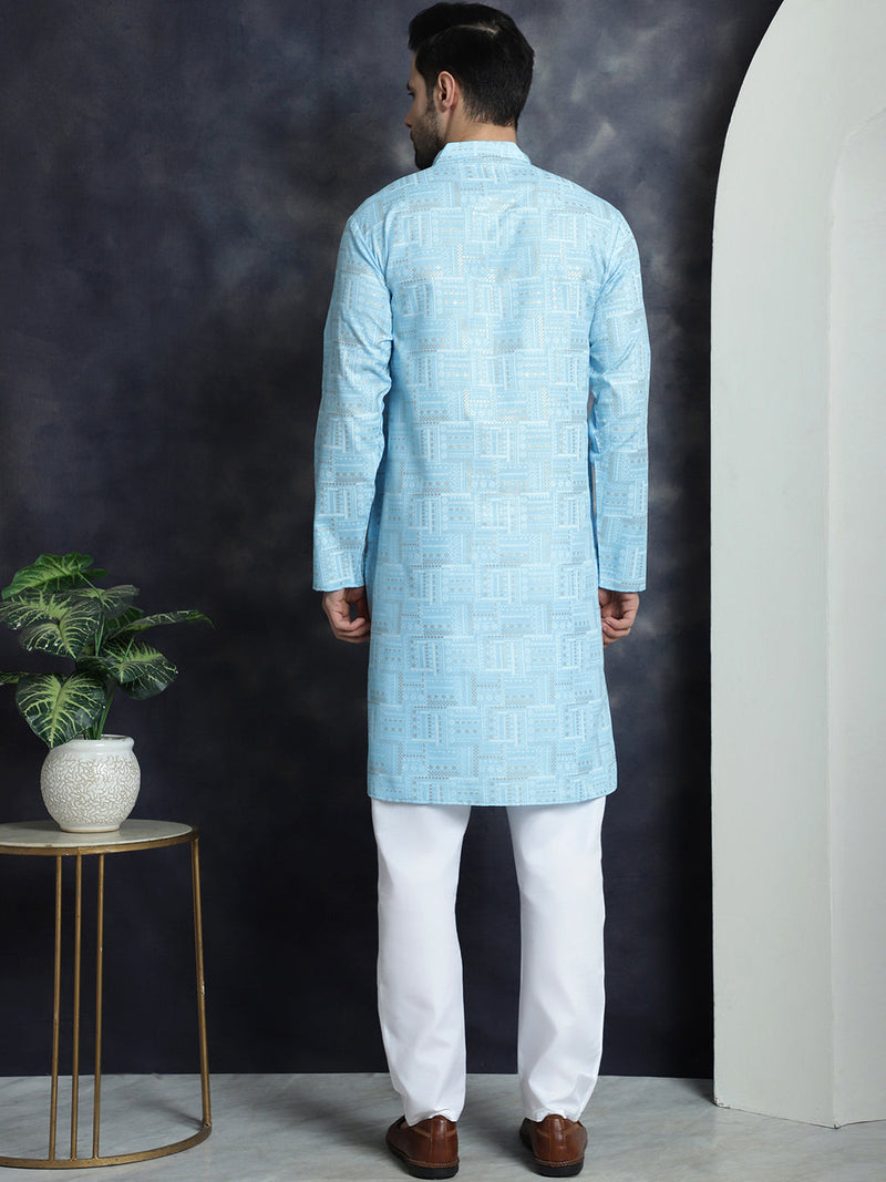 Men's Printed Kurta with Churidar ( JOKP P 5031Sky )