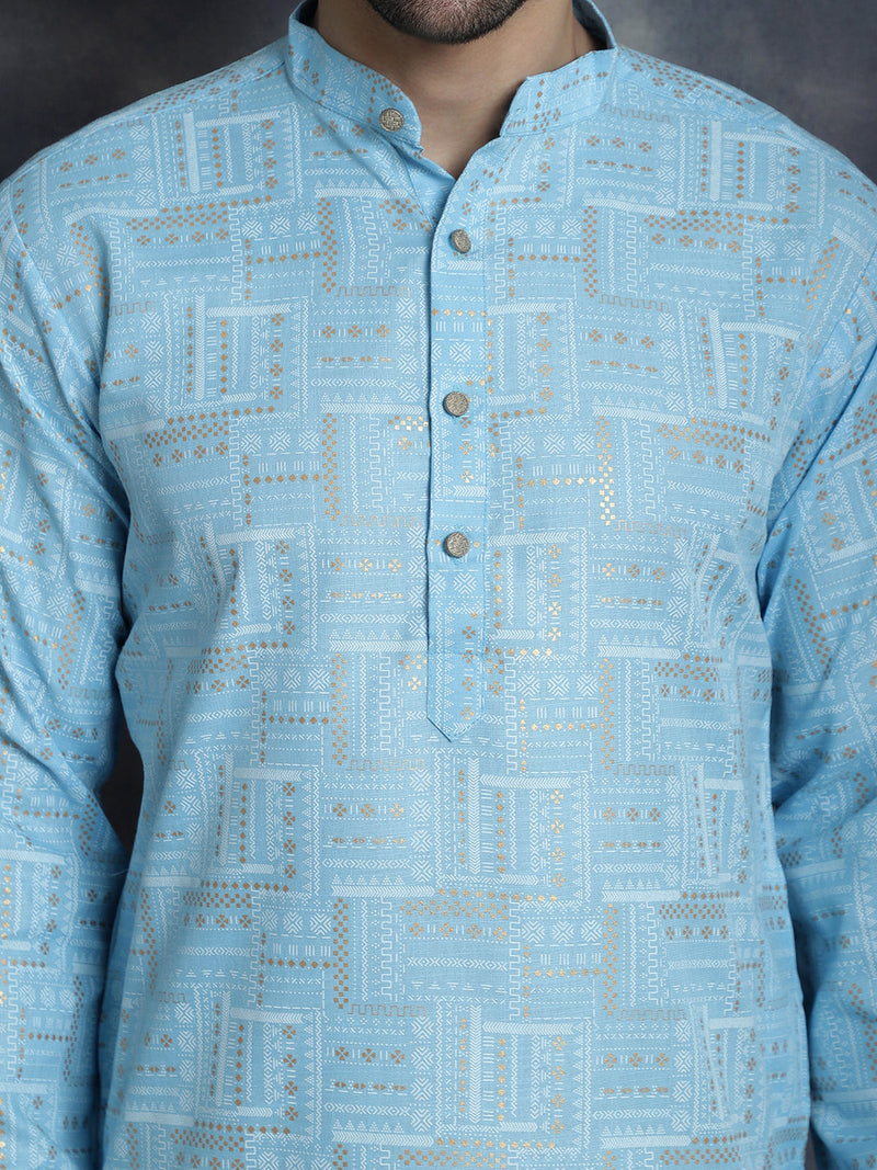 Men's Printed Kurta with Churidar ( JOKP P 5031Sky )