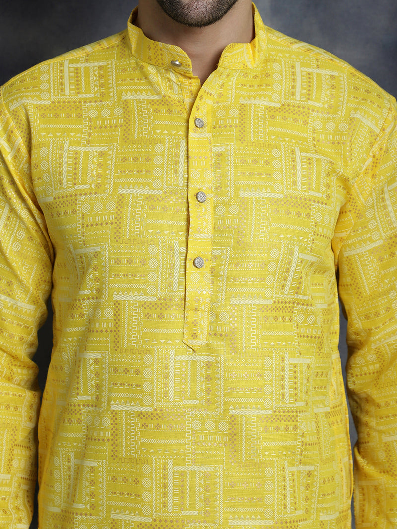 Men's Printed Kurta with Churidar ( JOKP P 5031Yellow )