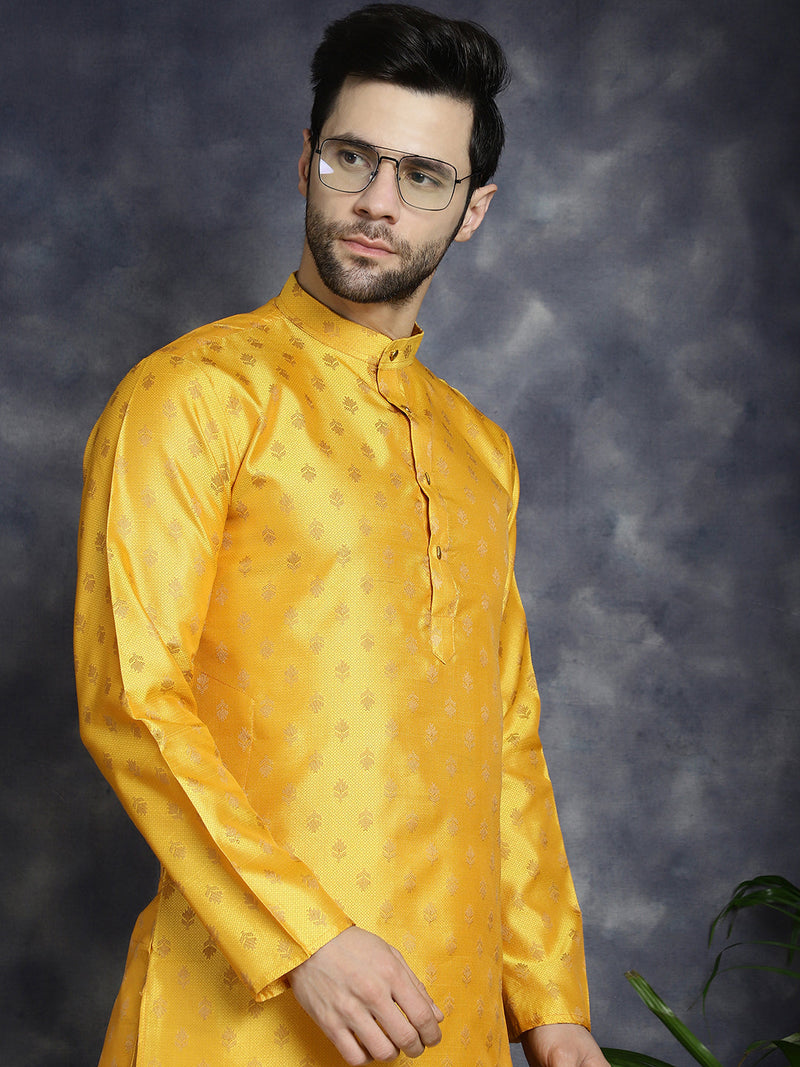 Woven Design Silk Blend Kurta with Pyjama ( JOKP P 5032Mustard )