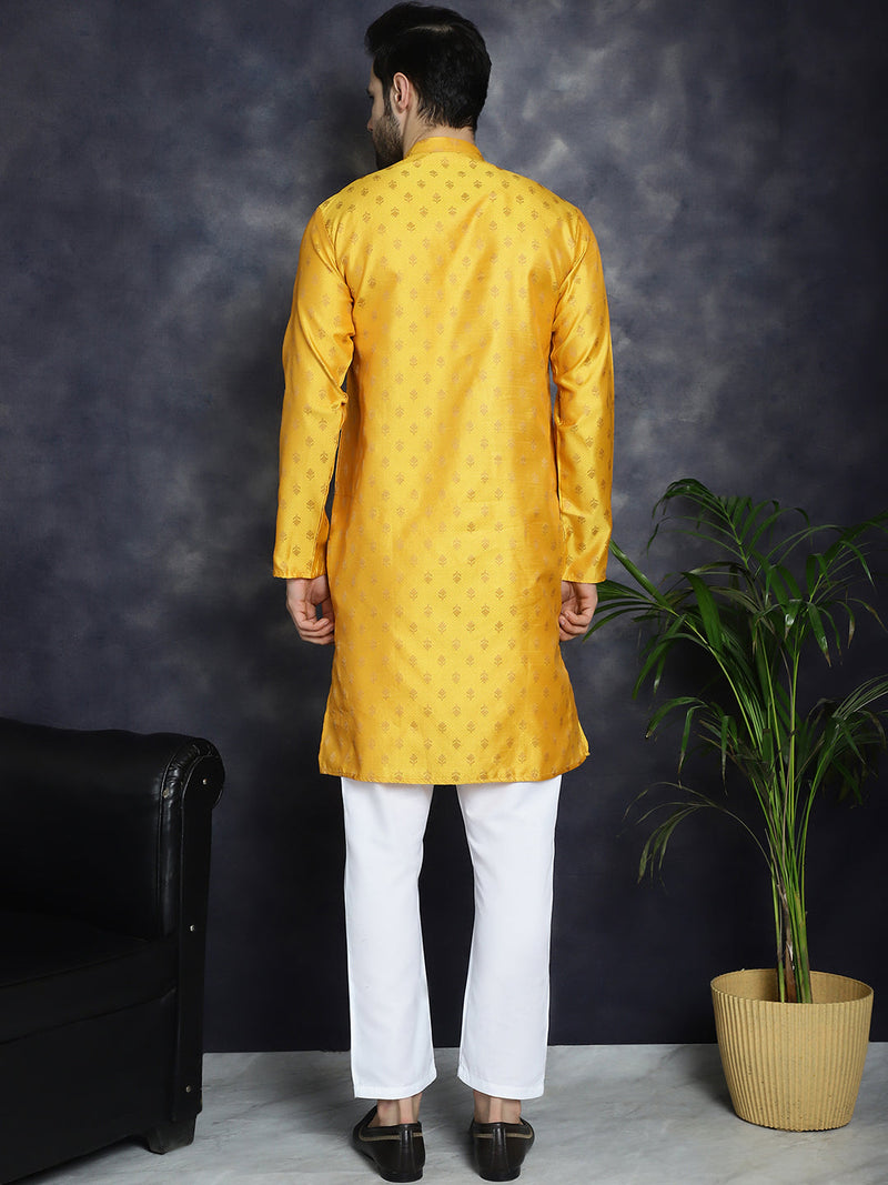 Woven Design Silk Blend Kurta with Pyjama ( JOKP P 5032Mustard )