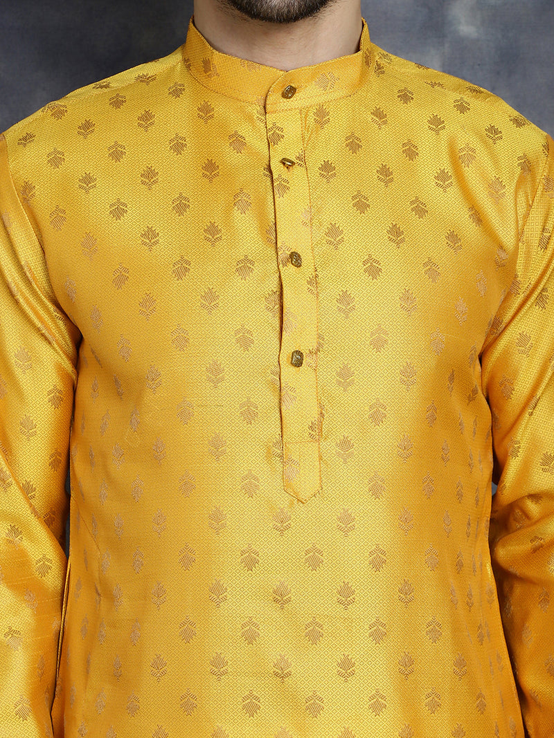 Woven Design Silk Blend Kurta with Pyjama ( JOKP P 5032Mustard )