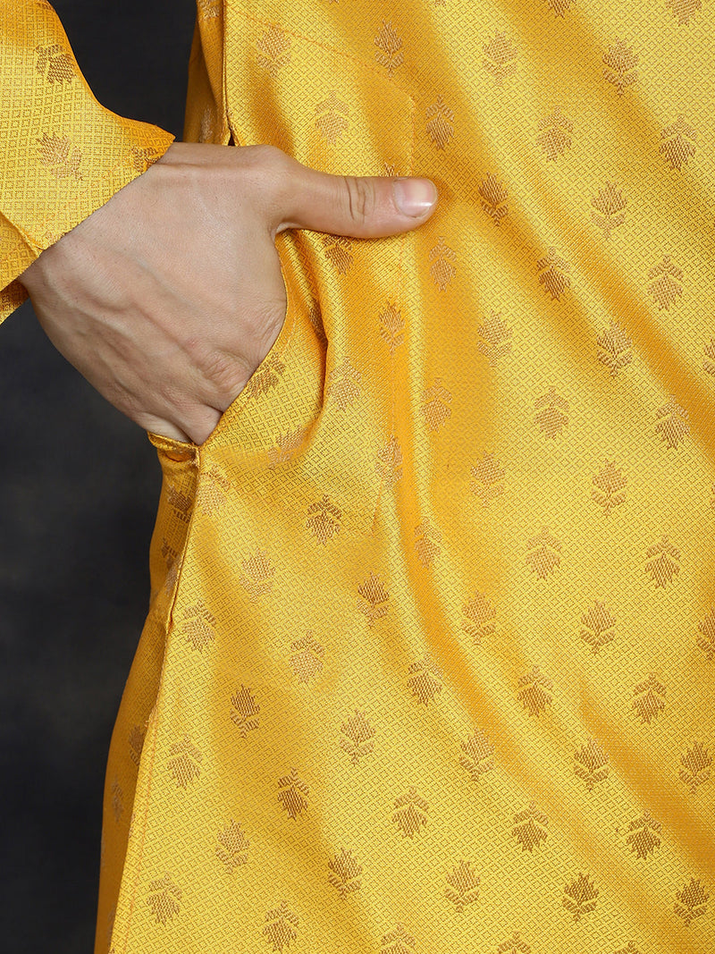 Woven Design Silk Blend Kurta with Pyjama ( JOKP P 5032Mustard )