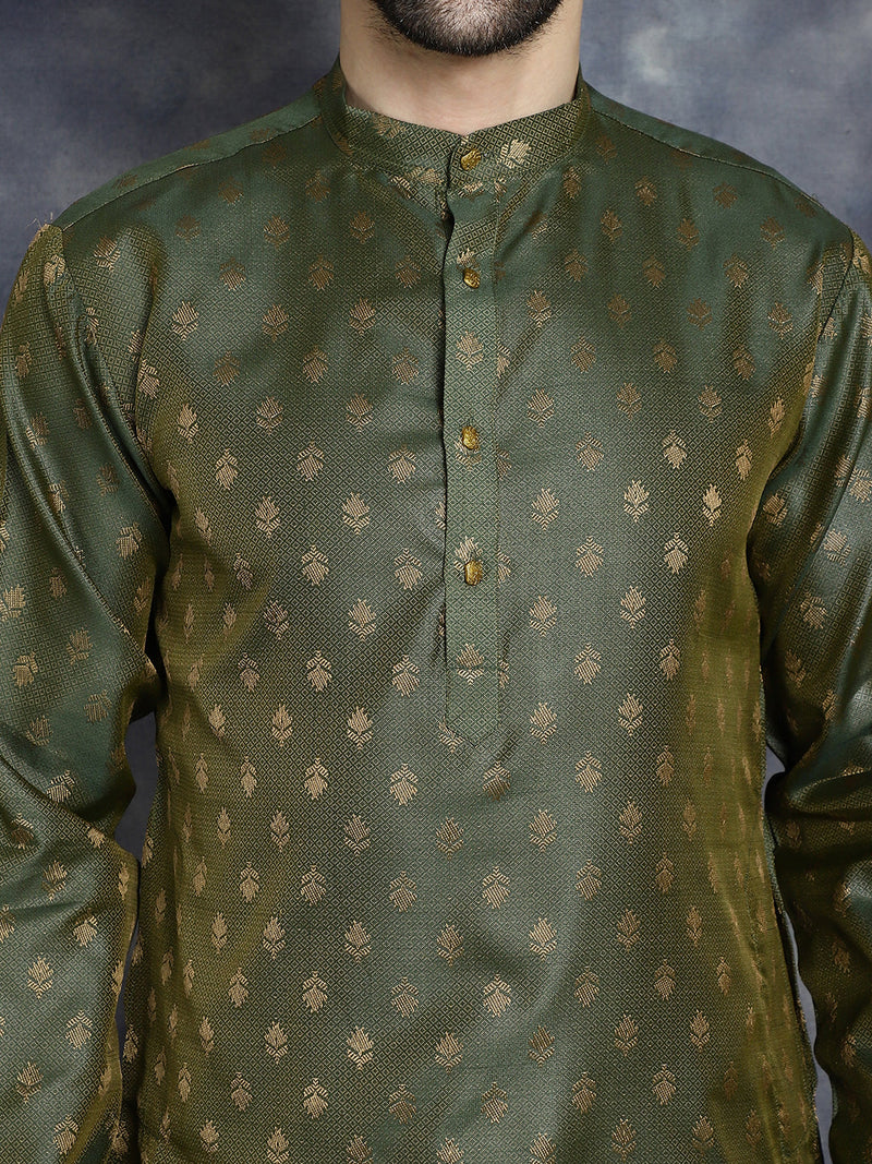 Woven Design Silk Blend Kurta with Pyjama ( JOKP P 5032Olive )