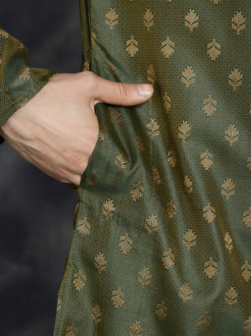 Woven Design Silk Blend Kurta with Pyjama ( JOKP P 5032Olive )