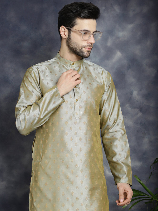 Woven Design Silk Blend Kurta with Pyjama ( JOKP P 5032Pista )