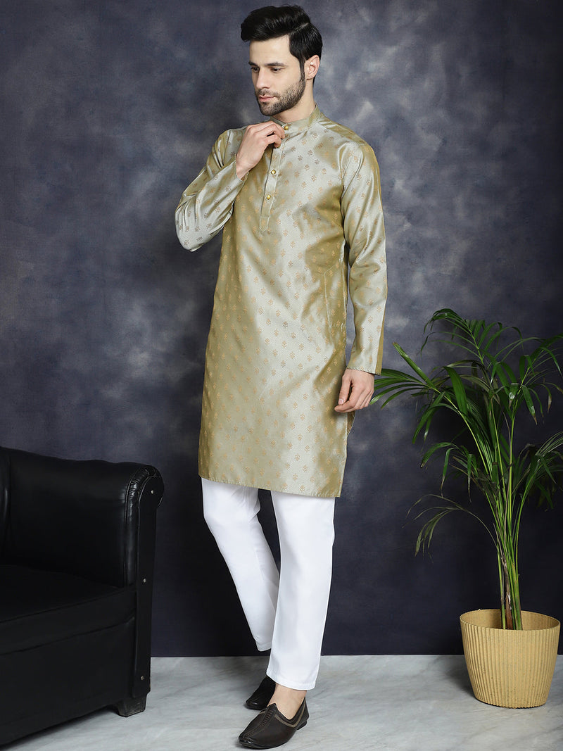 Woven Design Silk Blend Kurta with Pyjama ( JOKP P 5032Pista )