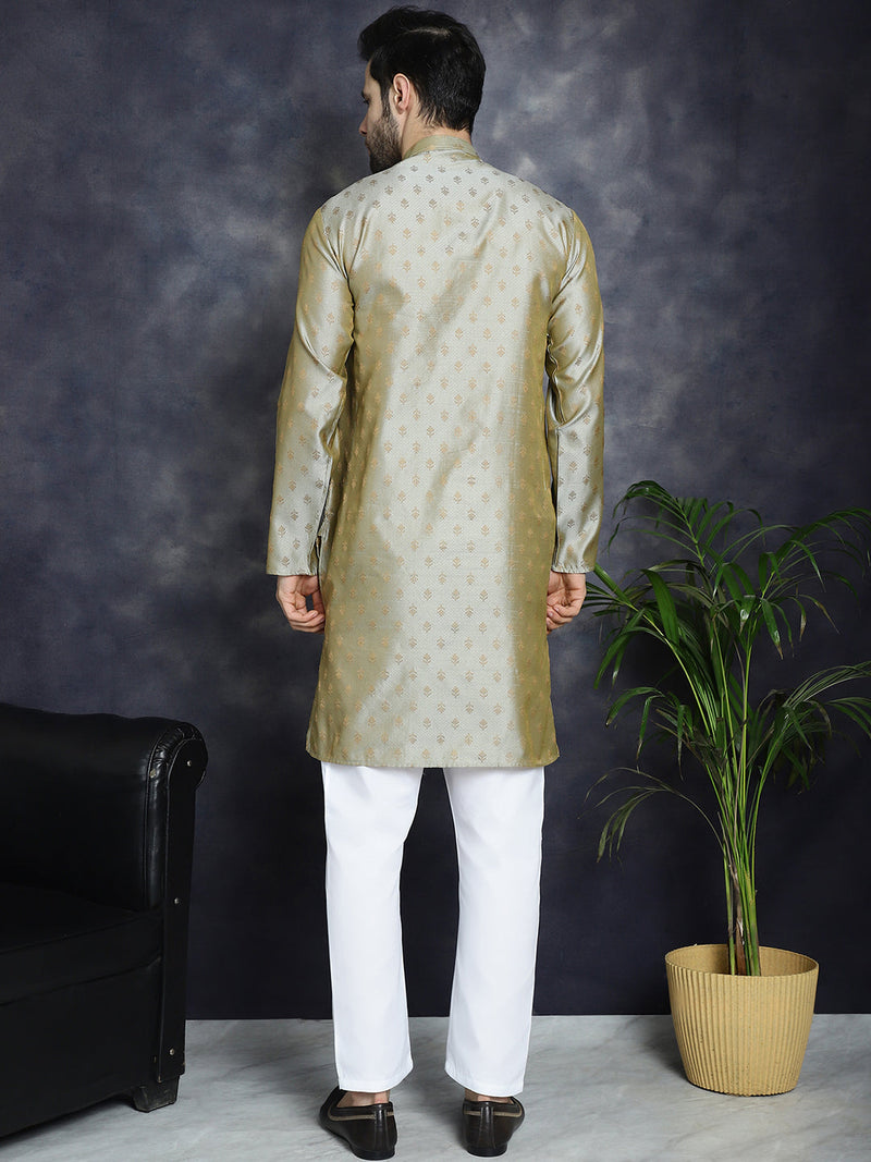 Woven Design Silk Blend Kurta with Pyjama ( JOKP P 5032Pista )