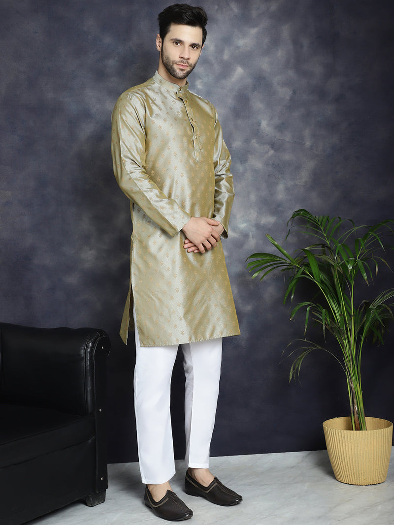 Woven Design Silk Blend Kurta with Pyjama ( JOKP P 5032Pista )