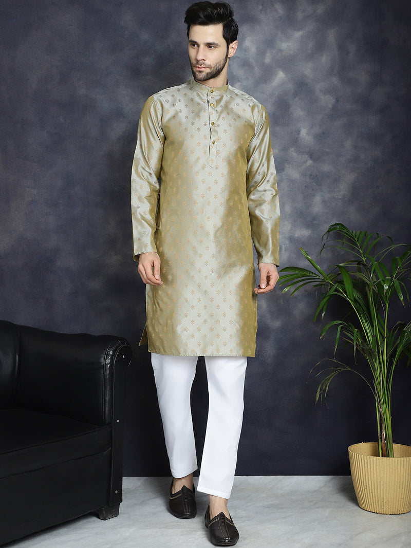 Woven Design Silk Blend Kurta with Pyjama ( JOKP P 5032Pista )