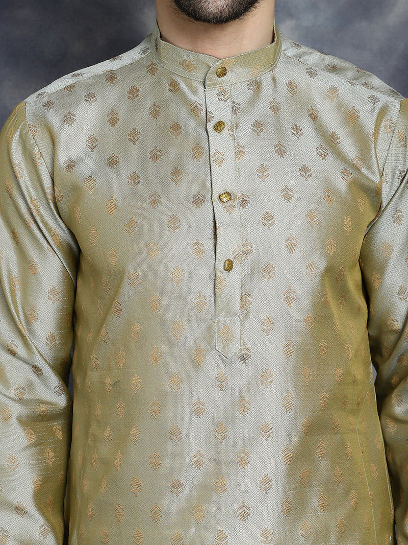 Woven Design Silk Blend Kurta with Pyjama ( JOKP P 5032Pista )