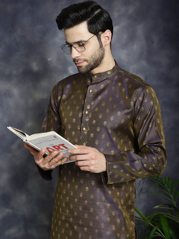 Woven Design Silk Blend Kurta with Pyjama ( JOKP P 5032Purple )