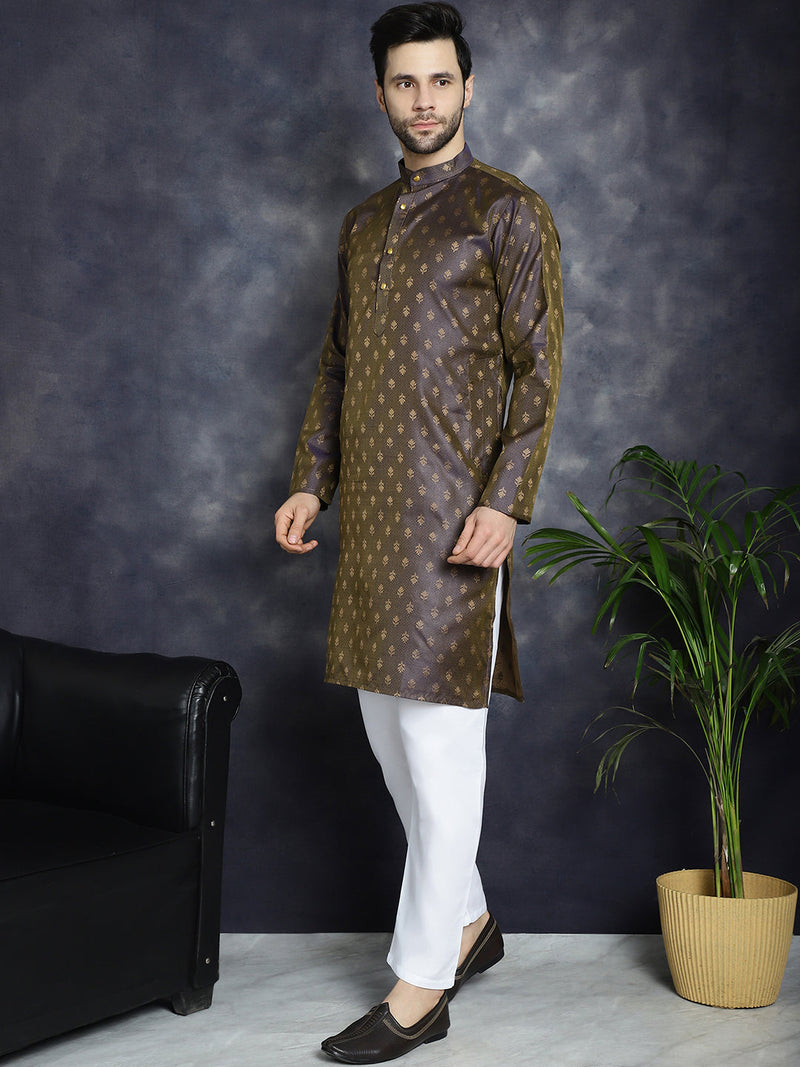 Woven Design Silk Blend Kurta with Pyjama ( JOKP P 5032Purple )