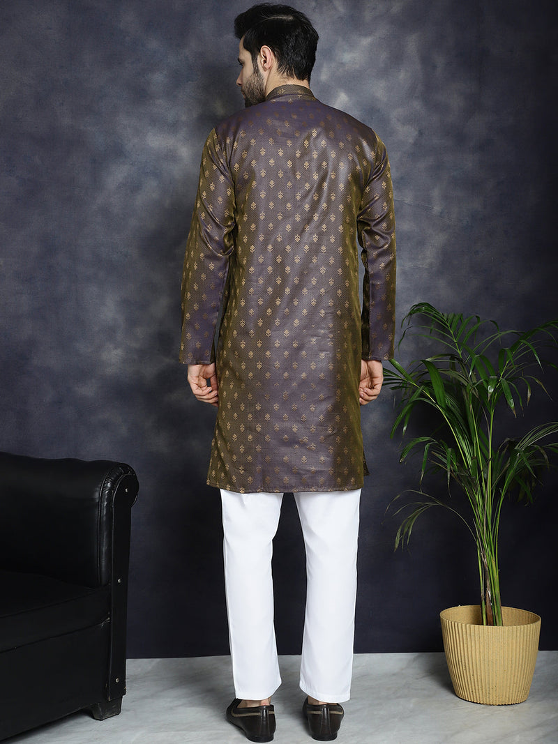 Woven Design Silk Blend Kurta with Pyjama ( JOKP P 5032Purple )