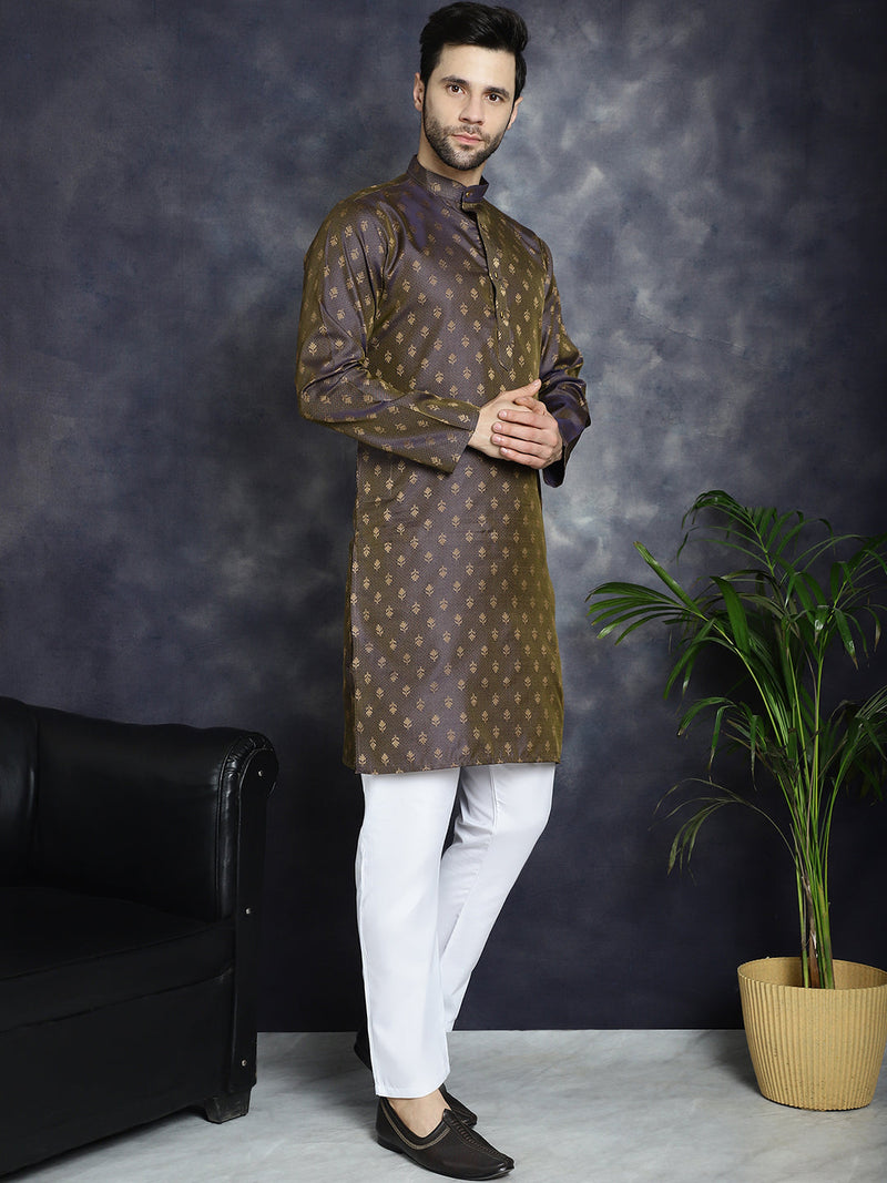 Woven Design Silk Blend Kurta with Pyjama ( JOKP P 5032Purple )