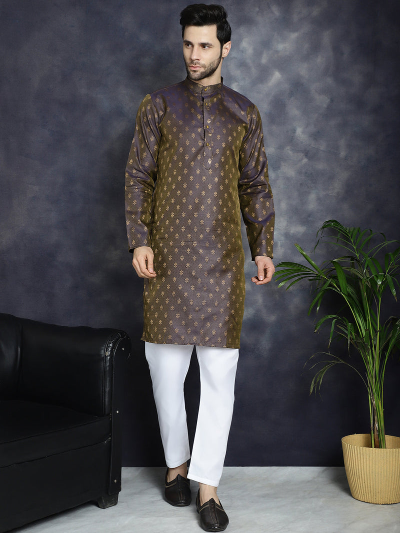 Woven Design Silk Blend Kurta with Pyjama ( JOKP P 5032Purple )