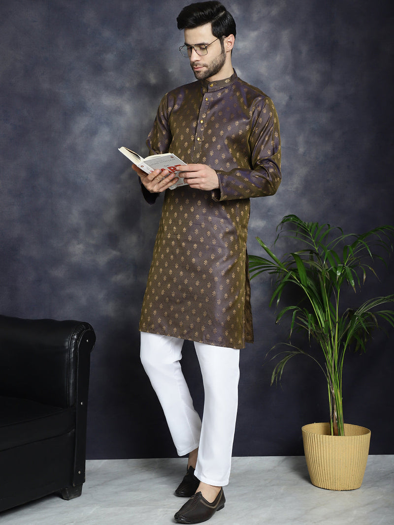 Woven Design Silk Blend Kurta with Pyjama ( JOKP P 5032Purple )