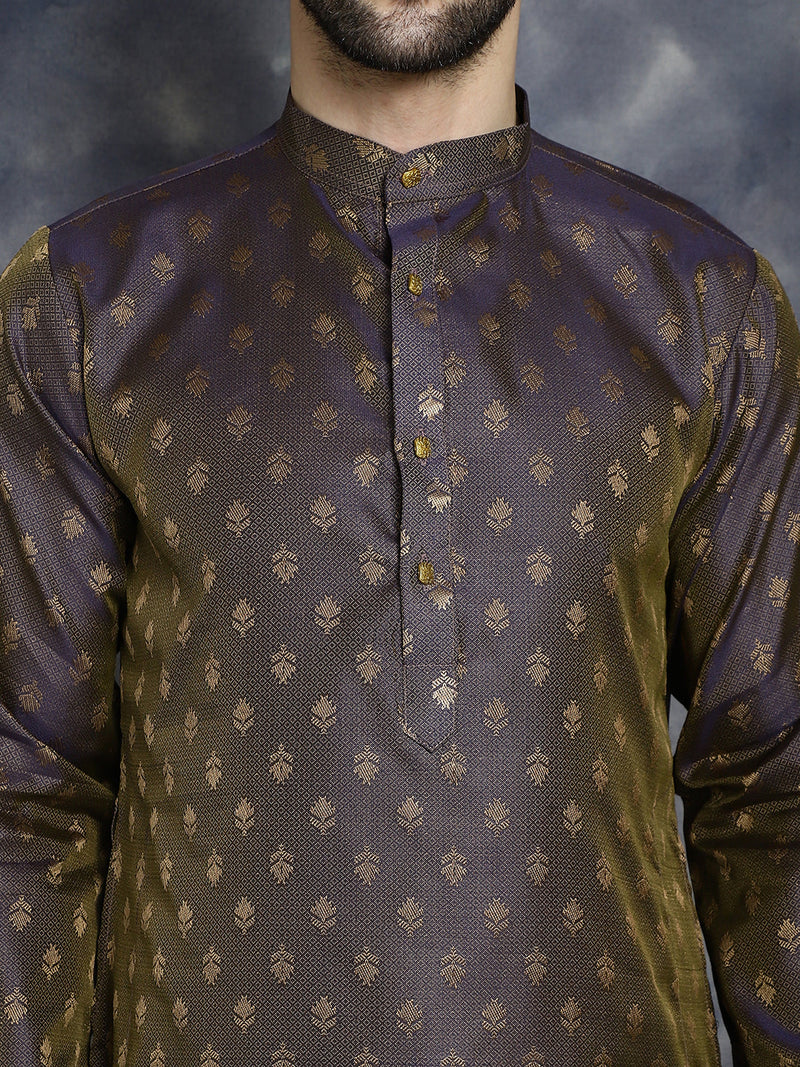 Woven Design Silk Blend Kurta with Pyjama ( JOKP P 5032Purple )