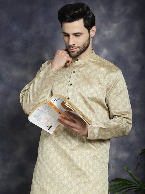 Beige Woven Design Kurta with Pyjama ( JOKP P 5034Beige )