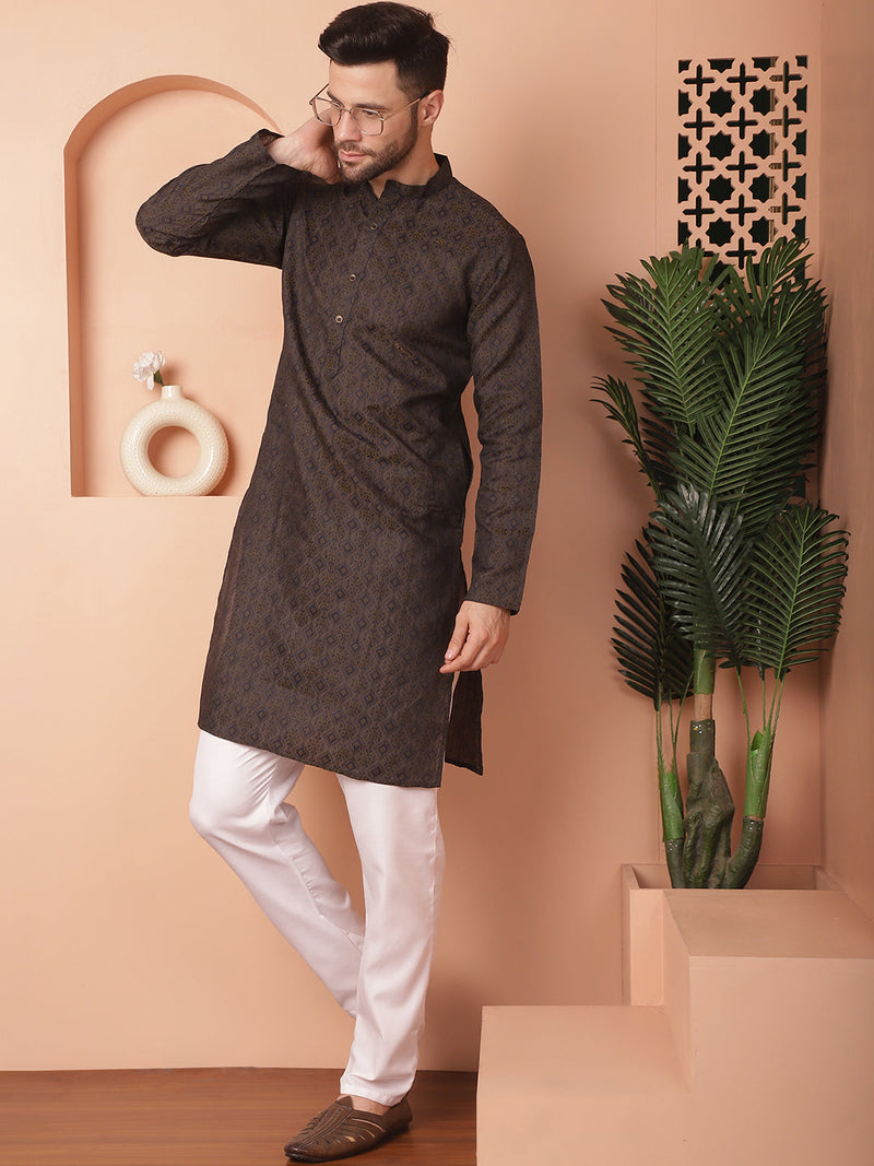 Woven Design Silk Blend Kurta with Pyjama