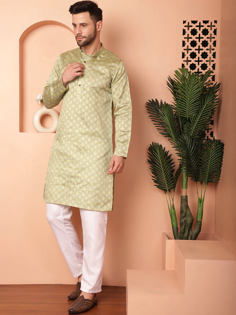 Woven Design Silk Blend Kurta with Pyjama