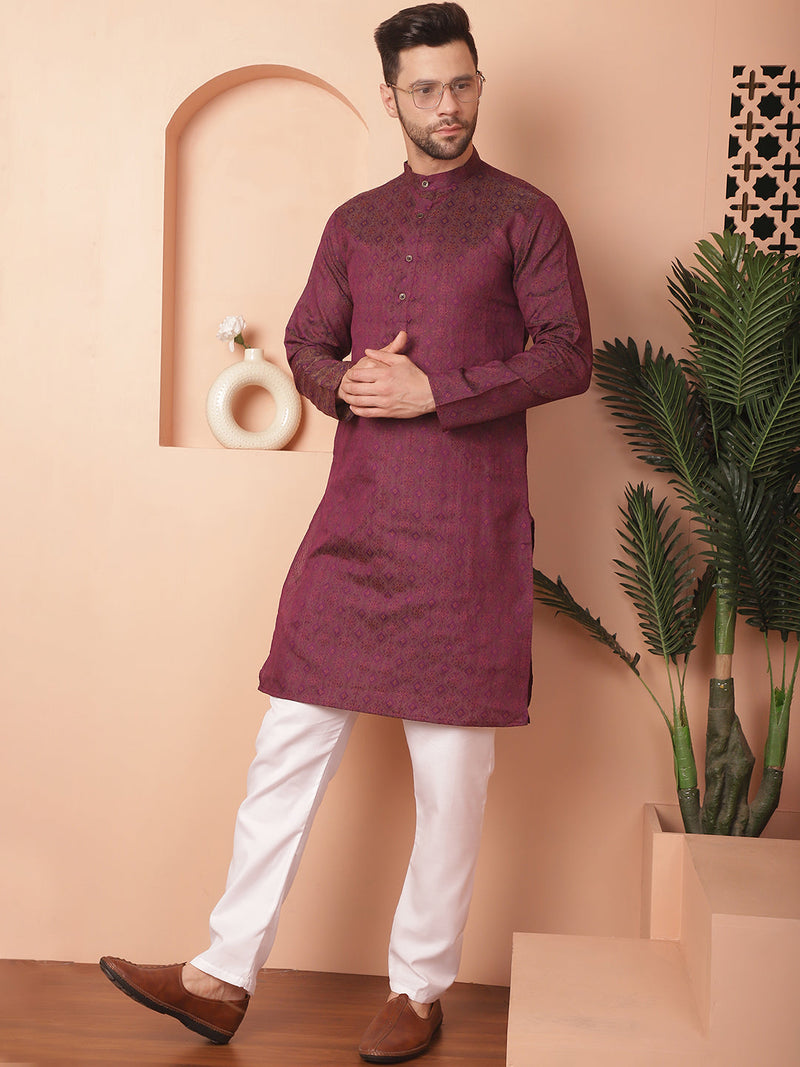 Woven Design Silk Blend Kurta with Pyjama