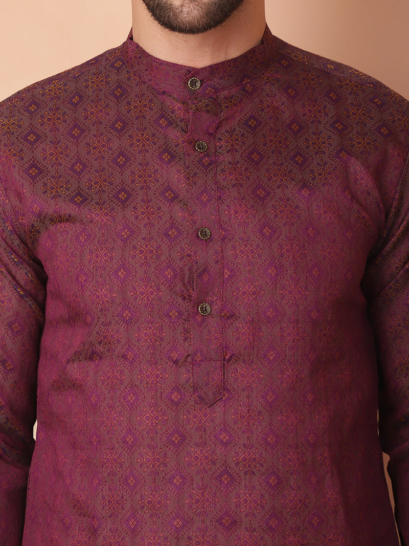 Woven Design Silk Blend Kurta with Pyjama