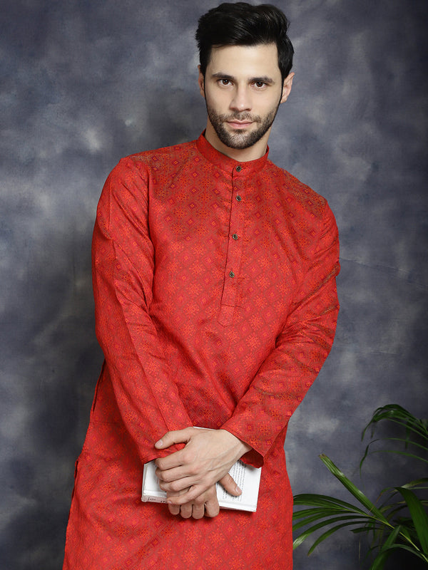 Red Woven Design Kurta with Pyjama ( JOKP P 5034Red )