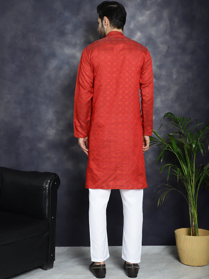 Red Woven Design Kurta with Pyjama ( JOKP P 5034Red )