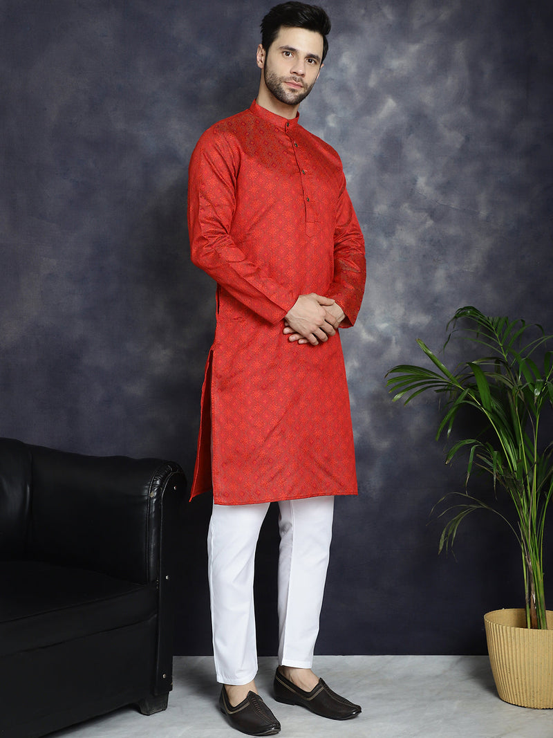 Red Woven Design Kurta with Pyjama ( JOKP P 5034Red )