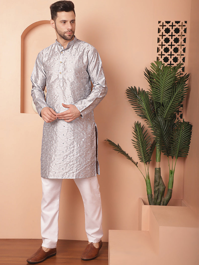 Men's Embroidered Mirror Work Kurta Payjama Sets