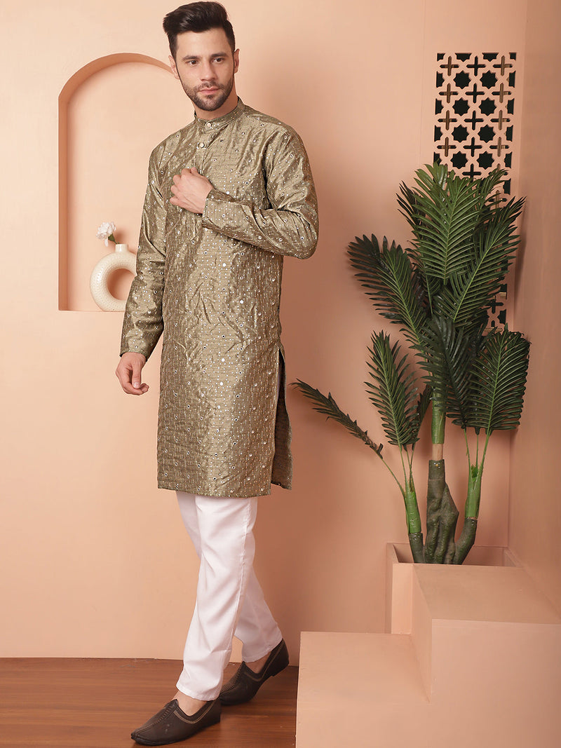 Men's Embroidered Mirror Work Kurta Payjama Sets