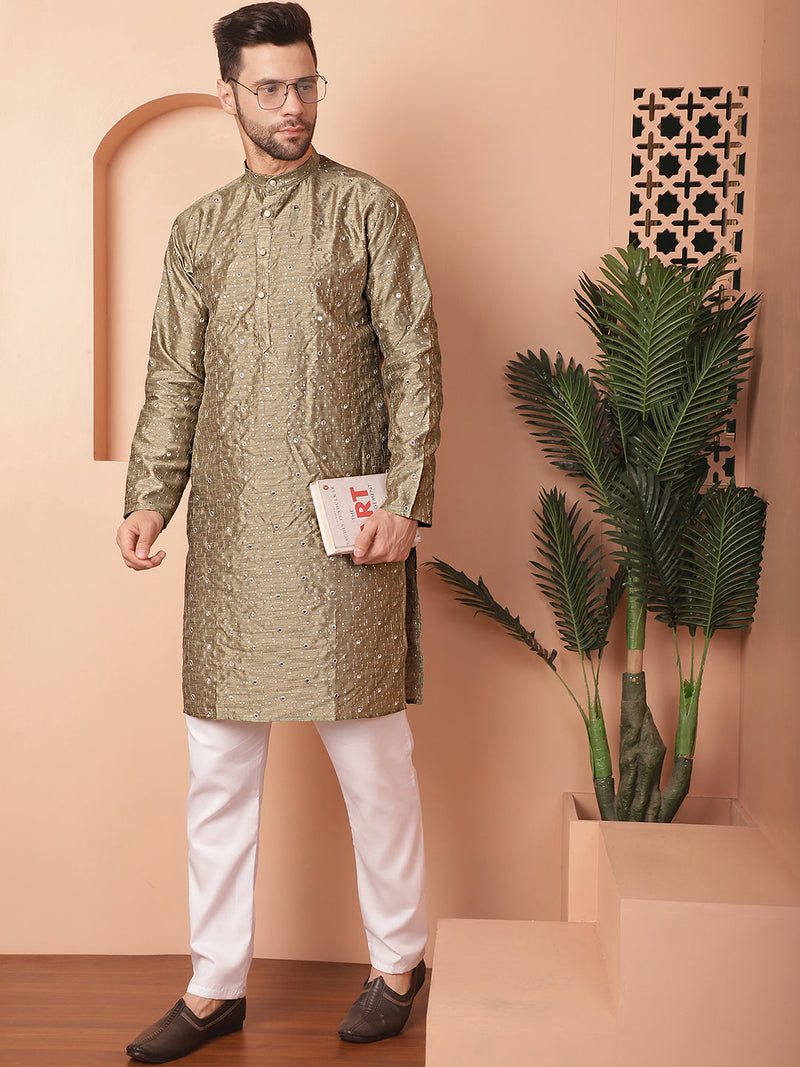 Men's Embroidered Mirror Work Kurta Payjama Sets