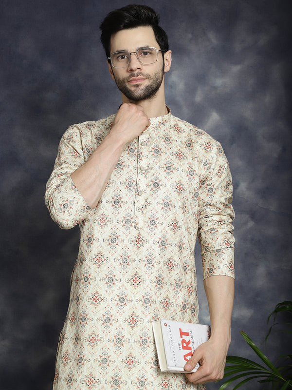 Golden Foil Printed Kurta with Pyjama ( JOKP P 5036Golden )