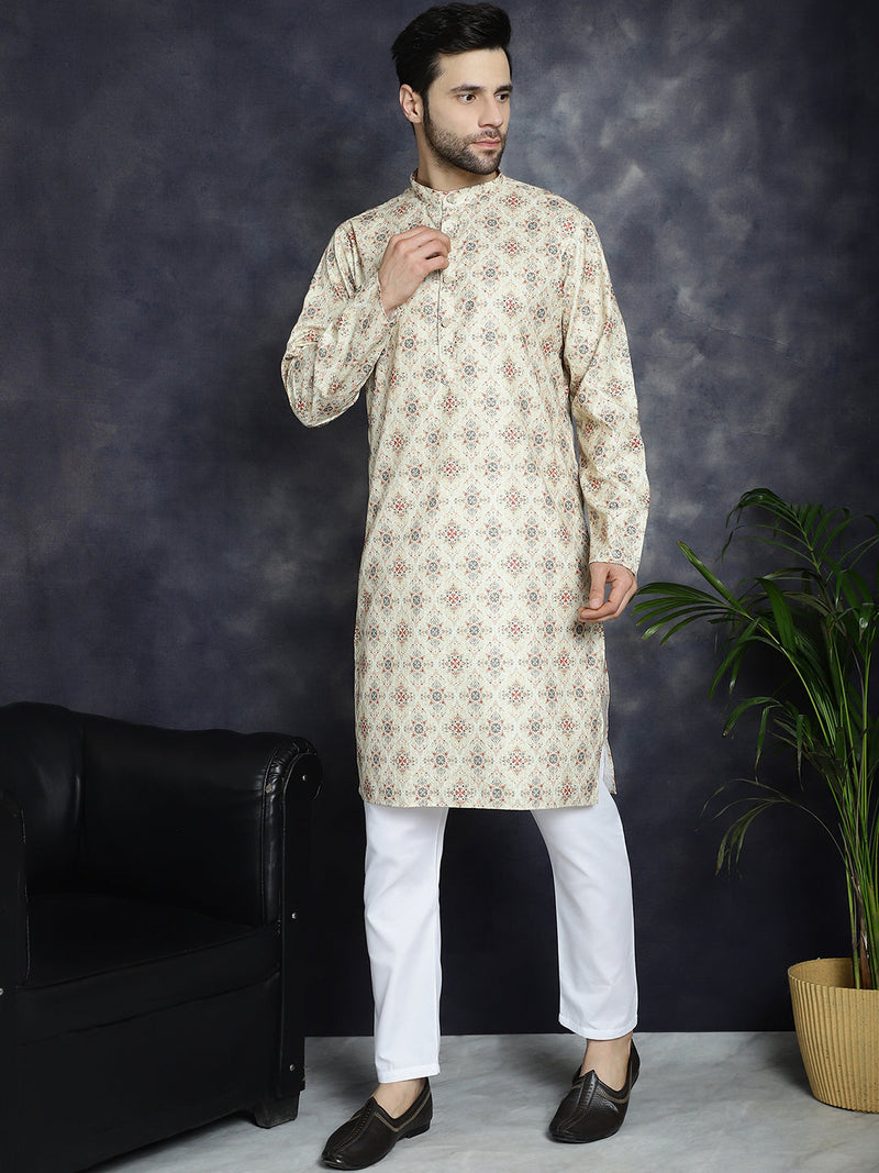 Golden Foil Printed Kurta with Pyjama ( JOKP P 5036Golden )