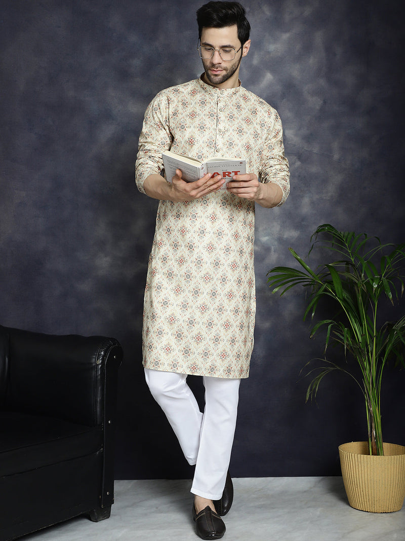 Golden Foil Printed Kurta with Pyjama ( JOKP P 5036Golden )