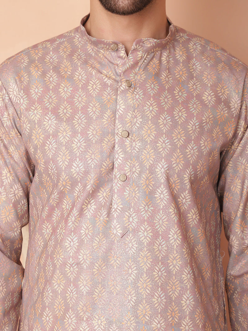 Peach Foil Printed Kurta with Pyjama