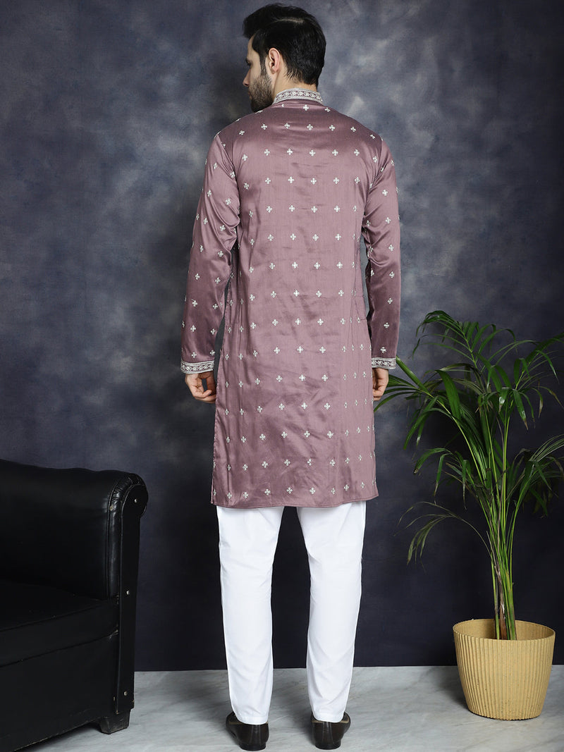 Men's Sequins Embroidered Kurta Pyjama Set ( JOKP P 5038Megenta )