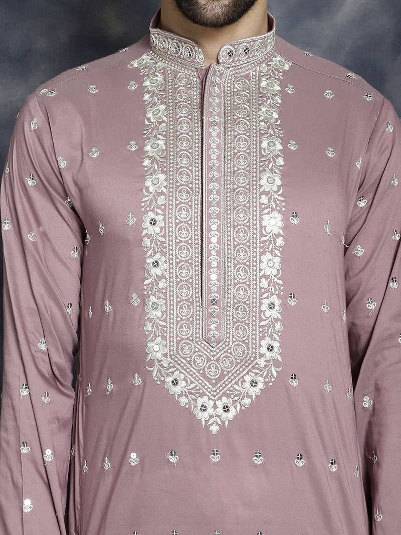 Men's Chikankari Embroidered Kurta Pyjama Set ( JOKP P 5039Magenta )