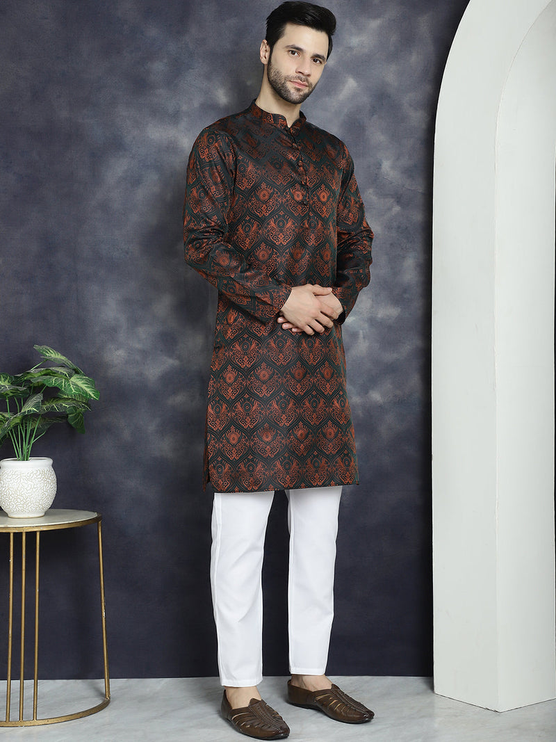 Men Bronze Silk Blend Straight Kurta Pyjama Set ( JOKP P 5043Bronze )