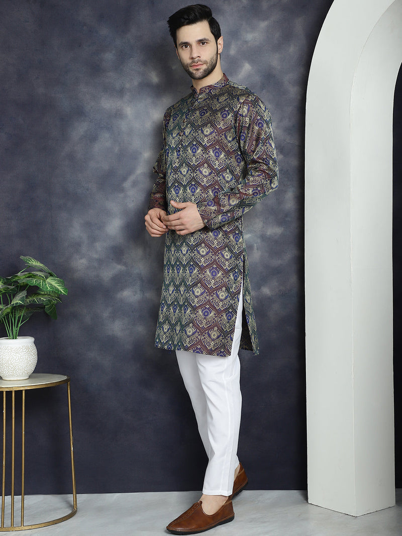 Men Purple Silk Blend Straight Kurta Pyjama Set ( JOKP P 5043Purple )