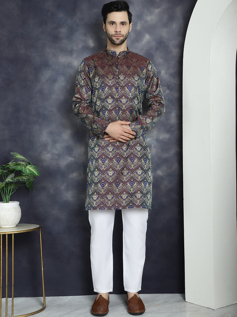 Men Purple Silk Blend Straight Kurta Pyjama Set ( JOKP P 5043Purple )