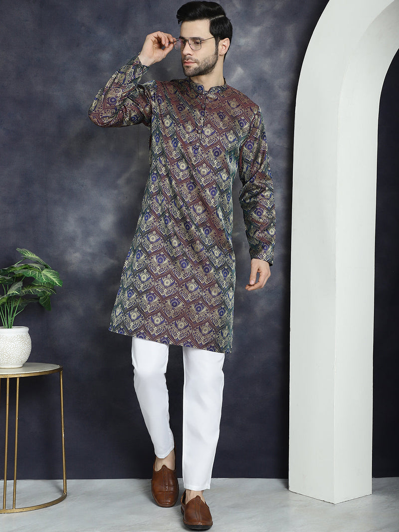 Men Purple Silk Blend Straight Kurta Pyjama Set ( JOKP P 5043Purple )