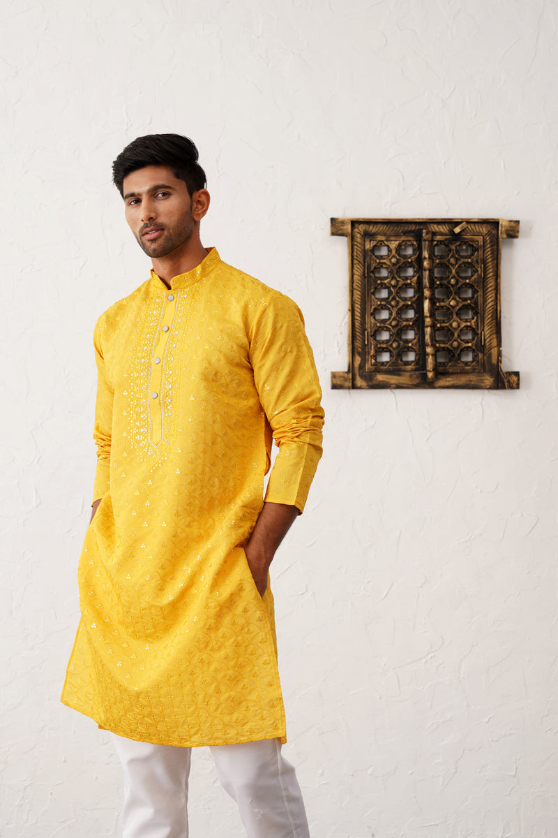 Men's Sequins Embroidered Kurta With Pyjama