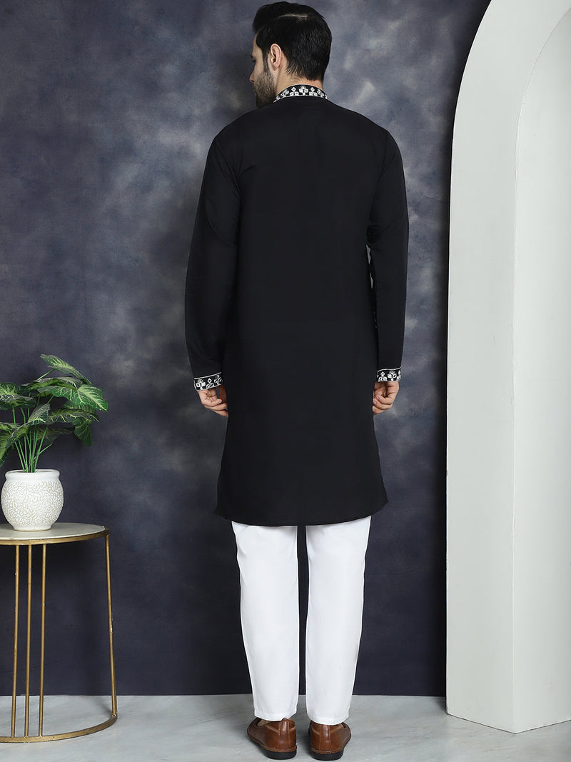 Men's Embroidered Kurta With Pyjama ( JOKP P 5045Black )