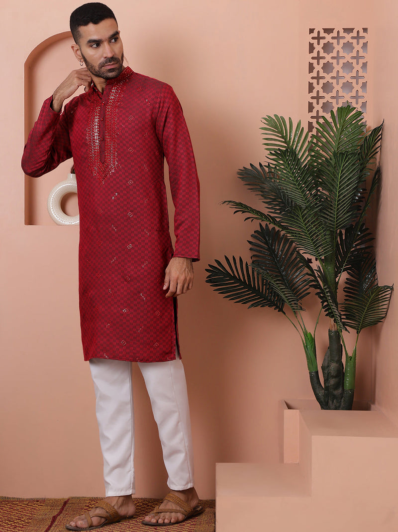 Men's Sequins Embroidered Kurta With Pyjama