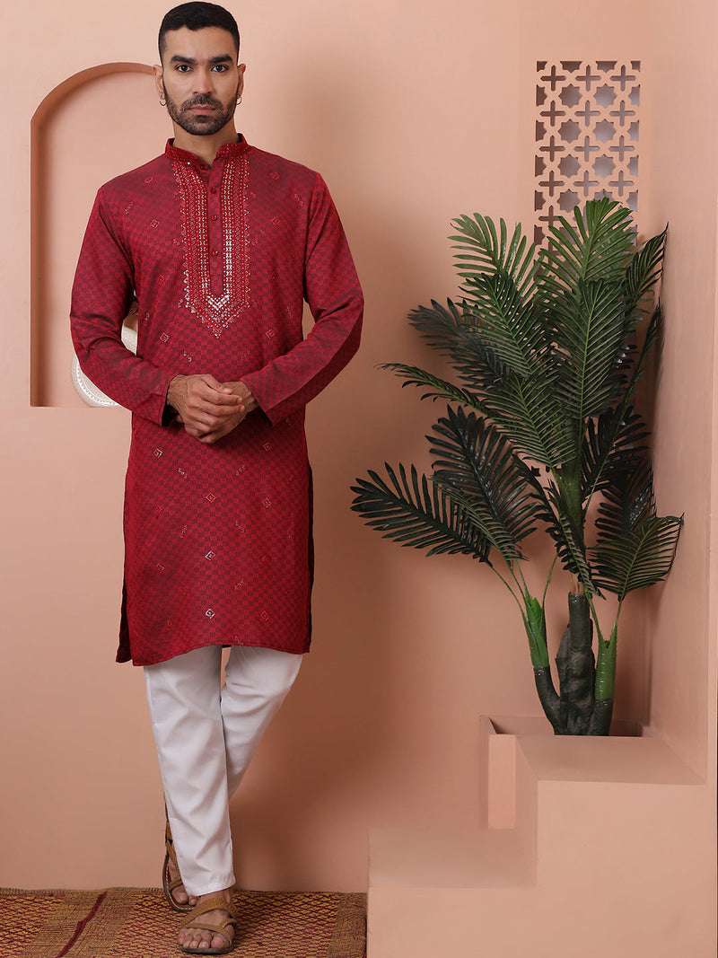 Men's Sequins Embroidered Kurta With Pyjama