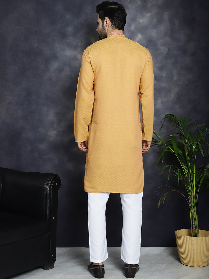 Men's Sequins Embroidered Kurta With Pyjama ( JOKP P 5047Orange )