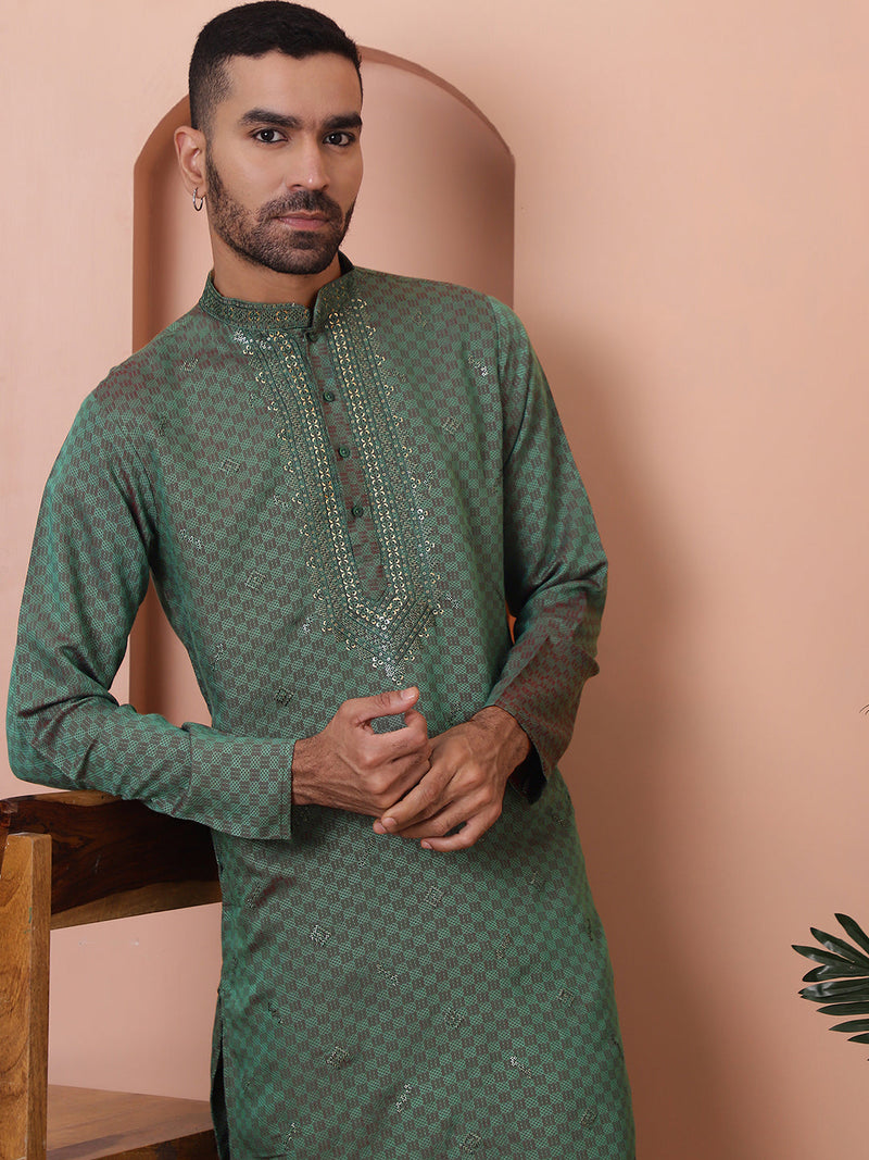 Men's Sequins Embroidered Kurta With Pyjama